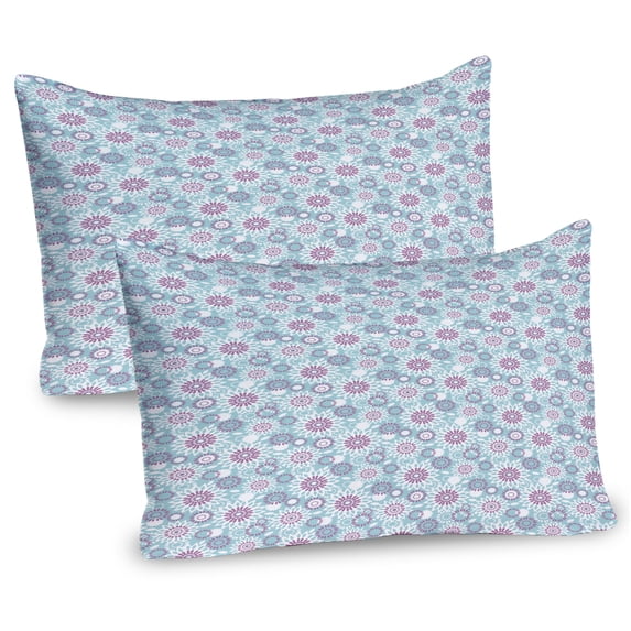 Ambesonne Floral Pillow Sham 2 Pack, Pointed Petals Flowers Art, 36"x20", Mauve Pale Blue Grey