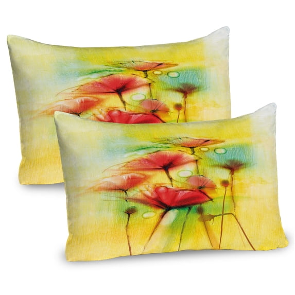 Ambesonne Floral Pillow Sham 2 Pack, Poppy Flowers Blossom, 26"x20", Yellow Red