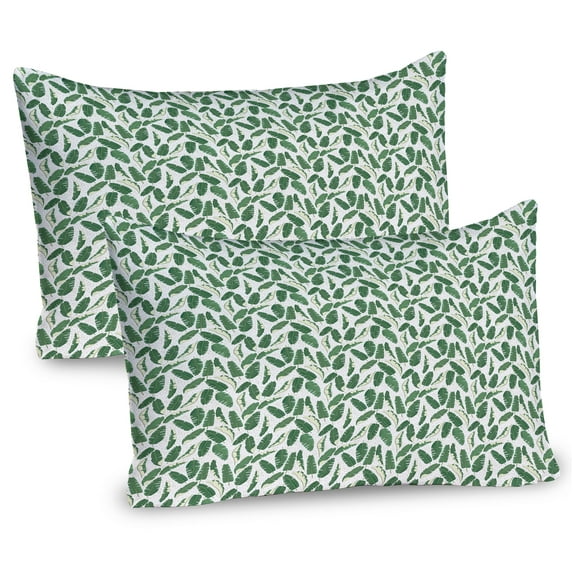 Ambesonne Floral Pillow Sham 2 Pack, Repetitive Banana Leaves, 26"x20", Jade Green Cream