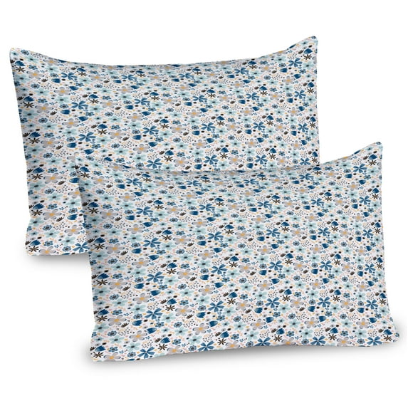 Ambesonne Floral Pillow Sham 2 Pack, Romantic Spring Bouquet Art, 36"x20", Sky Blue Seafoam