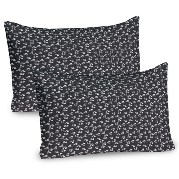Ambesonne Floral Pillow Sham 2 Pack, Rose Twigs on Polka Dots, 26"x20", Dark Taupe Grey Fuchsia