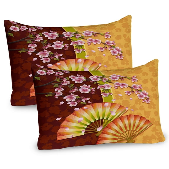 Ambesonne Floral Pillow Sham 2 Pack, Sakura Blossoms, 30"x20", Pale Pink Marigold