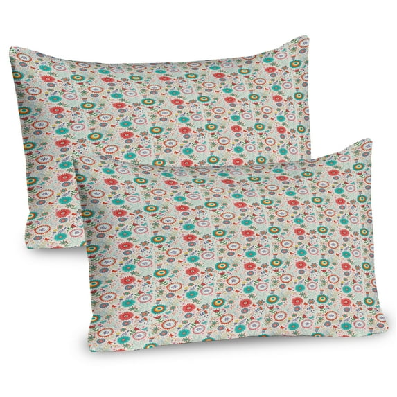 Ambesonne Floral Pillow Sham 2 Pack, Scandinavian Flowers Spring, 30"x20", Eggshell Multicolor