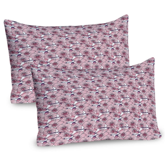 Ambesonne Floral Pillow Sham 2 Pack, Spring Botany Orchid Flower, 36"x20", Pink and Purple Grey