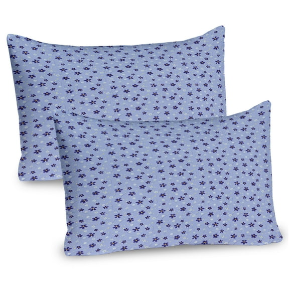 Ambesonne Floral Pillow Sham 2 Pack, Spring Flowers Polka Dots, 26"x20", Ceil Blue Indigo