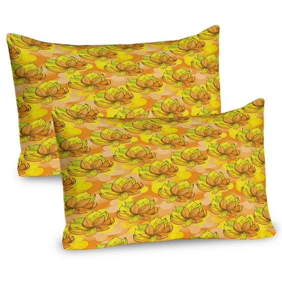 Ambesonne Floral Pillow Sham 2 Pack, Tropical Lotus Like Flowers, 26"x20", Pale Orange Yellow Green