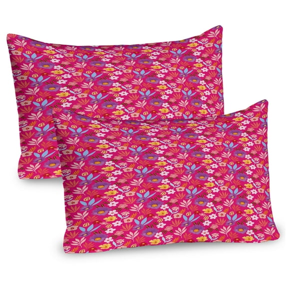 Ambesonne Floral Pillow Sham 2 Pack, Tropical Plants and Flowers, 36"x20", Magenta Multicolor