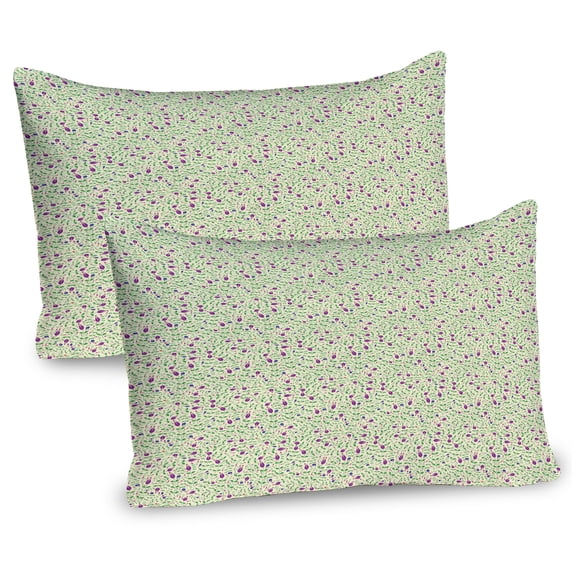 Ambesonne Floral Pillow Sham 2 Pack, Tulip Garden and Leaves Art, 36"x20", Purple Green and Cream