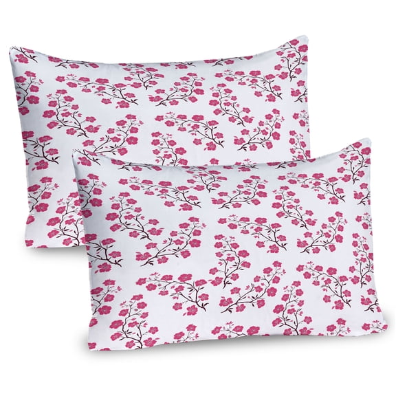 Ambesonne Floral Pillow Sham 2 Pack, Twigs of Sakura Tree, 26"x20", Magenta Maroon White