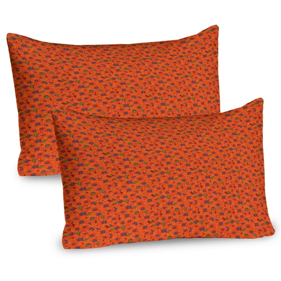 Ambesonne Floral Pillow Sham 2 Pack, Vibrant Tones Poppy Flowers, 30"x20", Burnt Sienna Eggplant