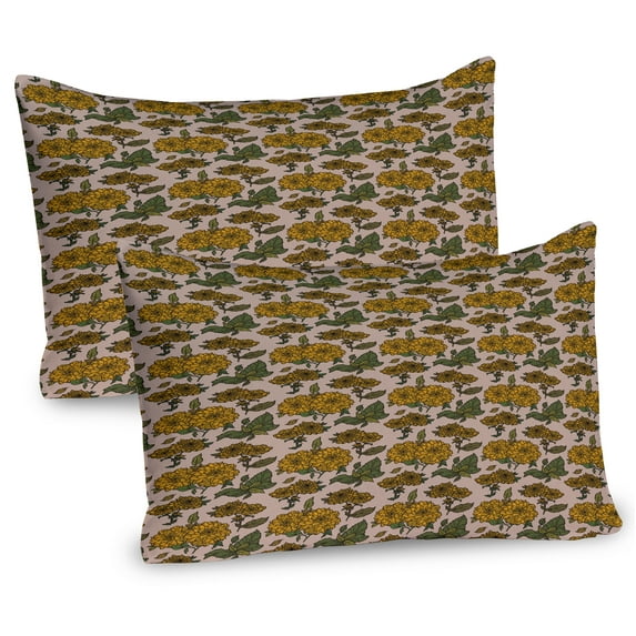 Ambesonne Floral Pillow Sham 2 Pack, Vintage Dahlia Flowers Art, 26"x20", Olive Green Marigold