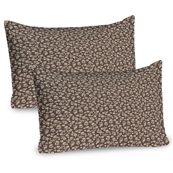 Ambesonne Floral Pillow Sham 2 Pack, Vintage Fall Season Flowers, 26"x20", Umber Green and Blue