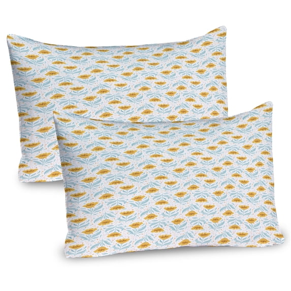 Ambesonne Floral Pillow Sham 2 Pack, Vintage Flowers Polka Dots, 36"x20", Pale Blue and Dark Yellow