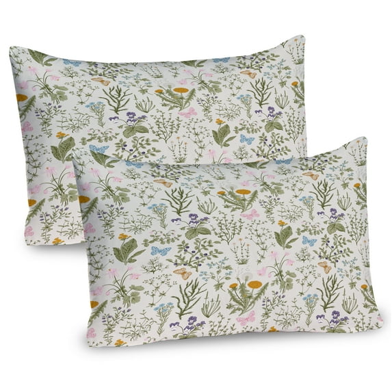 Ambesonne Floral Pillow Sham 2 Pack, Vintage Garden Plants, 26"x20", Reseda Green Beige