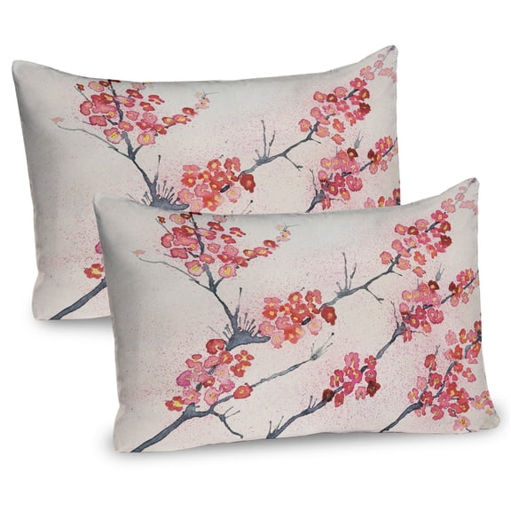 Ambesonne Floral Pillow Sham 2 Pack, Vintage Sakura Flowers, 26"x20", Pink Beige Grey
