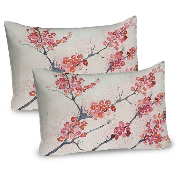 Ambesonne Floral Pillow Sham 2 Pack, Vintage Sakura Flowers, 26"x20", Pink Beige Grey
