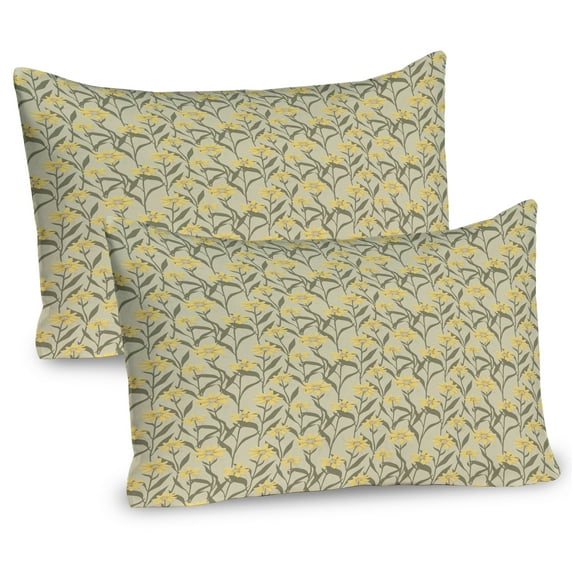 Ambesonne Floral Pillow Sham 2 Pack, Vintage Yellow Tone Flowers, 26"x20", Grey Yellow and Slate Brown