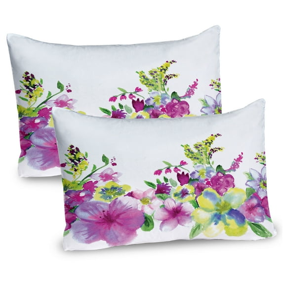 Ambesonne Floral Pillow Sham 2 Pack, Watercolor Garden, 26"x20", Pink Green