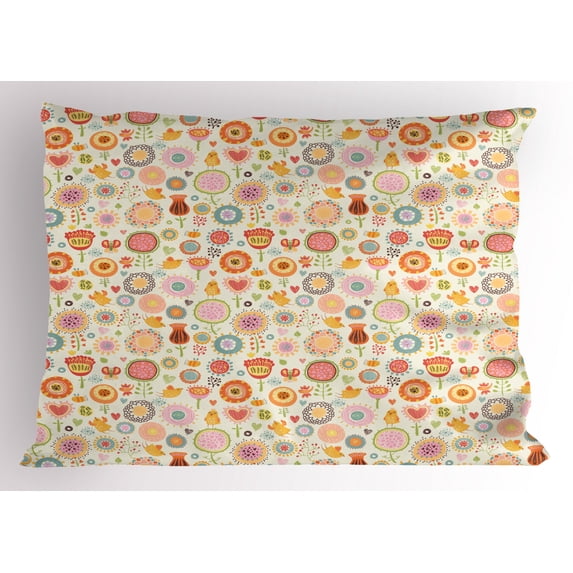 Ambesonne Floral Pillow Sham, Bees Birds Butterflies, 26" X 20", Multicolor