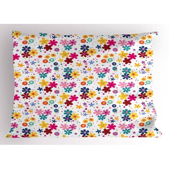 Ambesonne Floral Pillow Sham, Faces Dots and Circles, 26" X 20", Multicolor