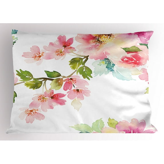 Ambesonne Floral Pillow Sham, Innocent Delicate Nature, 26" X 20", Multicolor