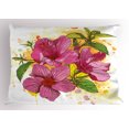thumbnail image 1 of Ambesonne Floral Pillow Sham, Vibrant Hibiscus Flower, 26" X 20", Earth Yellow Fuchsia, 1 of 2