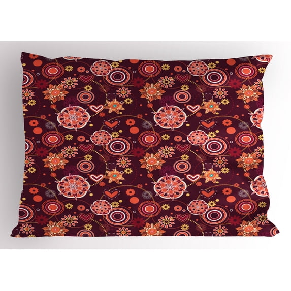 Ambesonne Floral Pillow Sham, Vintage Foliage Composition, 26" X 20", Orange Maroon and Yellow