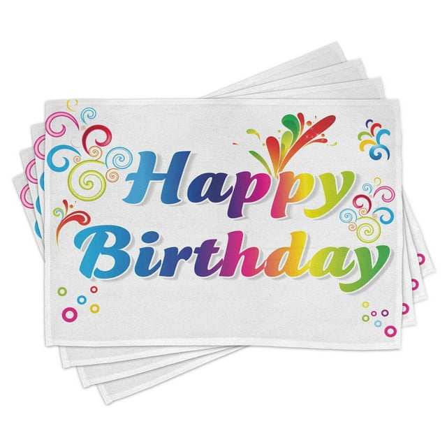 Ambesonne Floral Place Mats Set of 4, Birthday Message, Standard Size, Multicolor