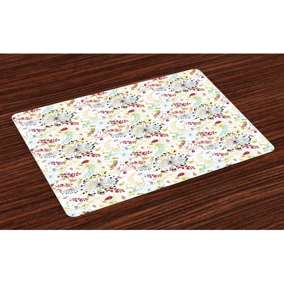 Ambesonne Floral Place Mats Set of 4, Botanical Spring Petals, Standard Size, Multicolor