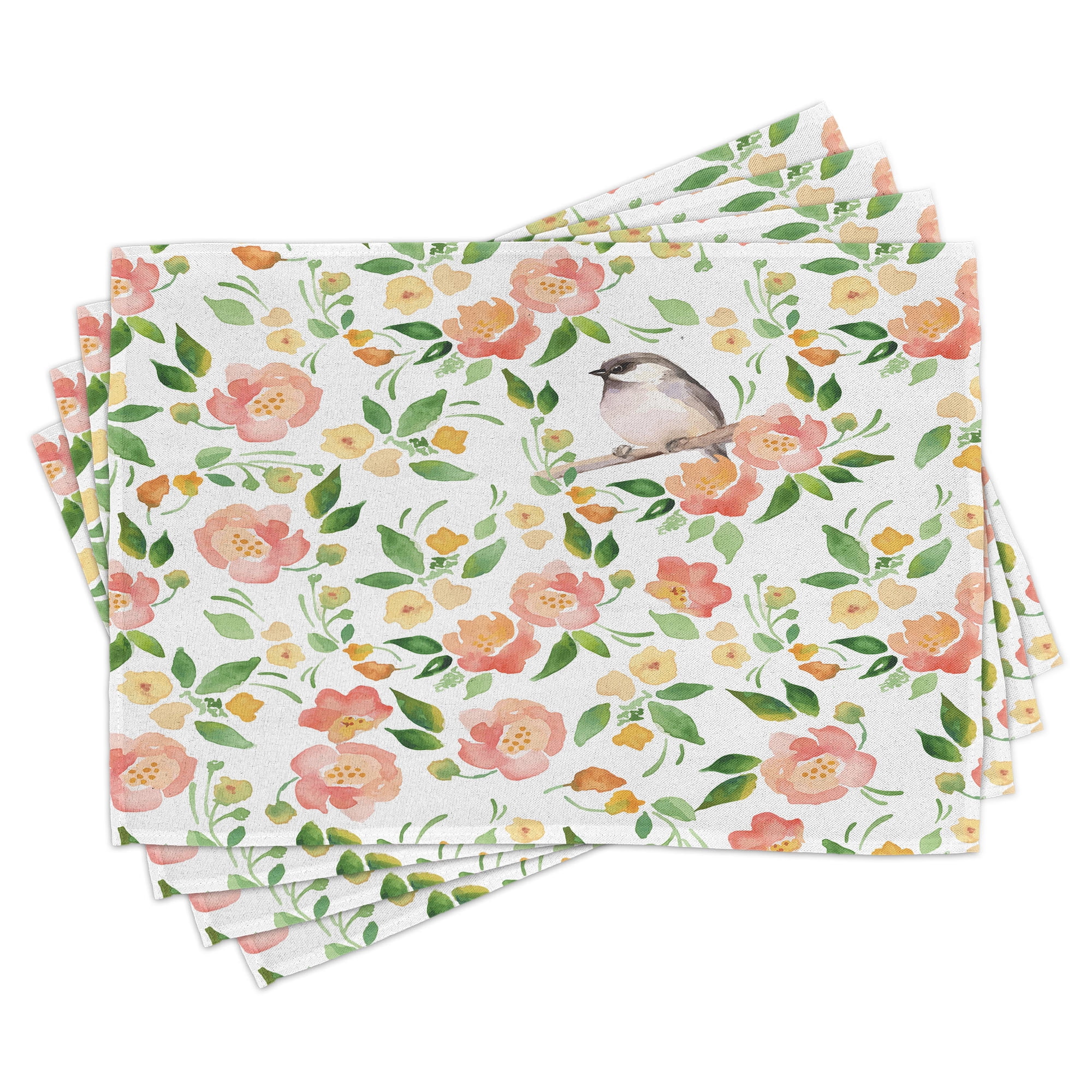 Ambesonne Floral Place Mats Set of 4, Flower Petals Blossoms, Standard ...