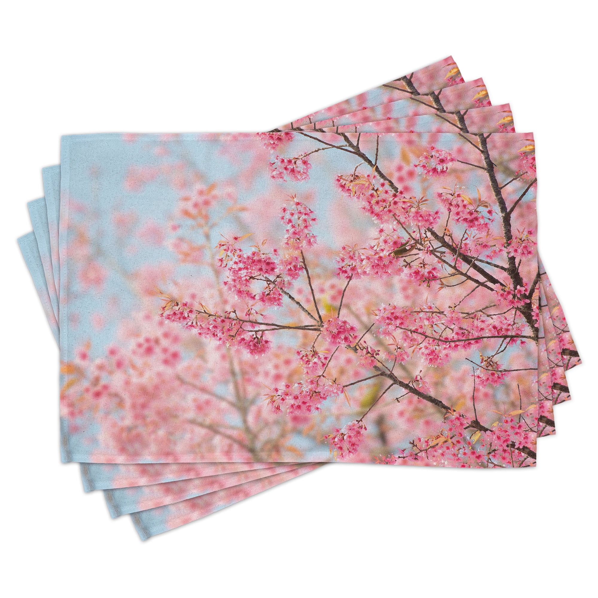 Ambesonne Floral Place Mats Set of 4, Japanese Sakura Cherry, Standard ...
