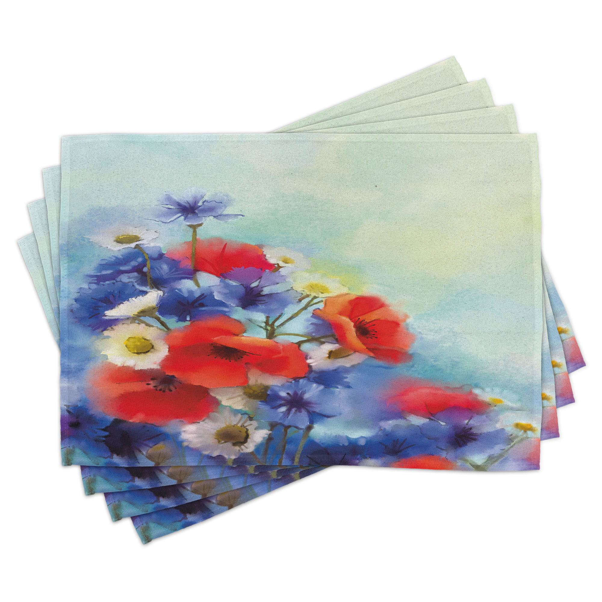 Ambesonne Floral Place Mats Set of 4, Poppy Chamomile Bouquet, Standard ...