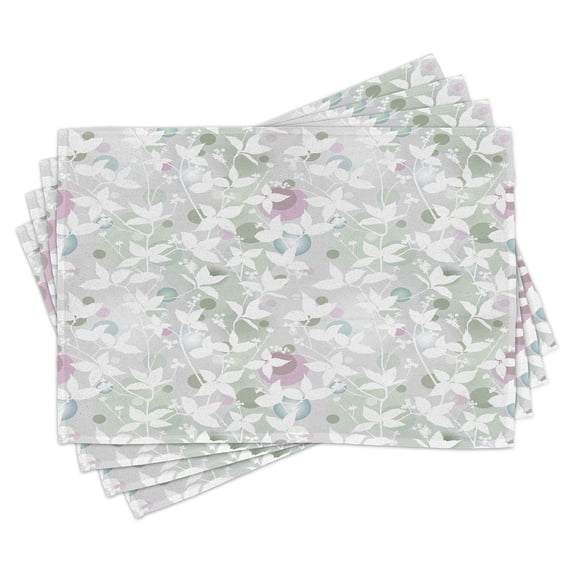Ambesonne Floral Place Mats Set of 4, Vintage Seamless Pattern, Standard Size, White and Reseda Green