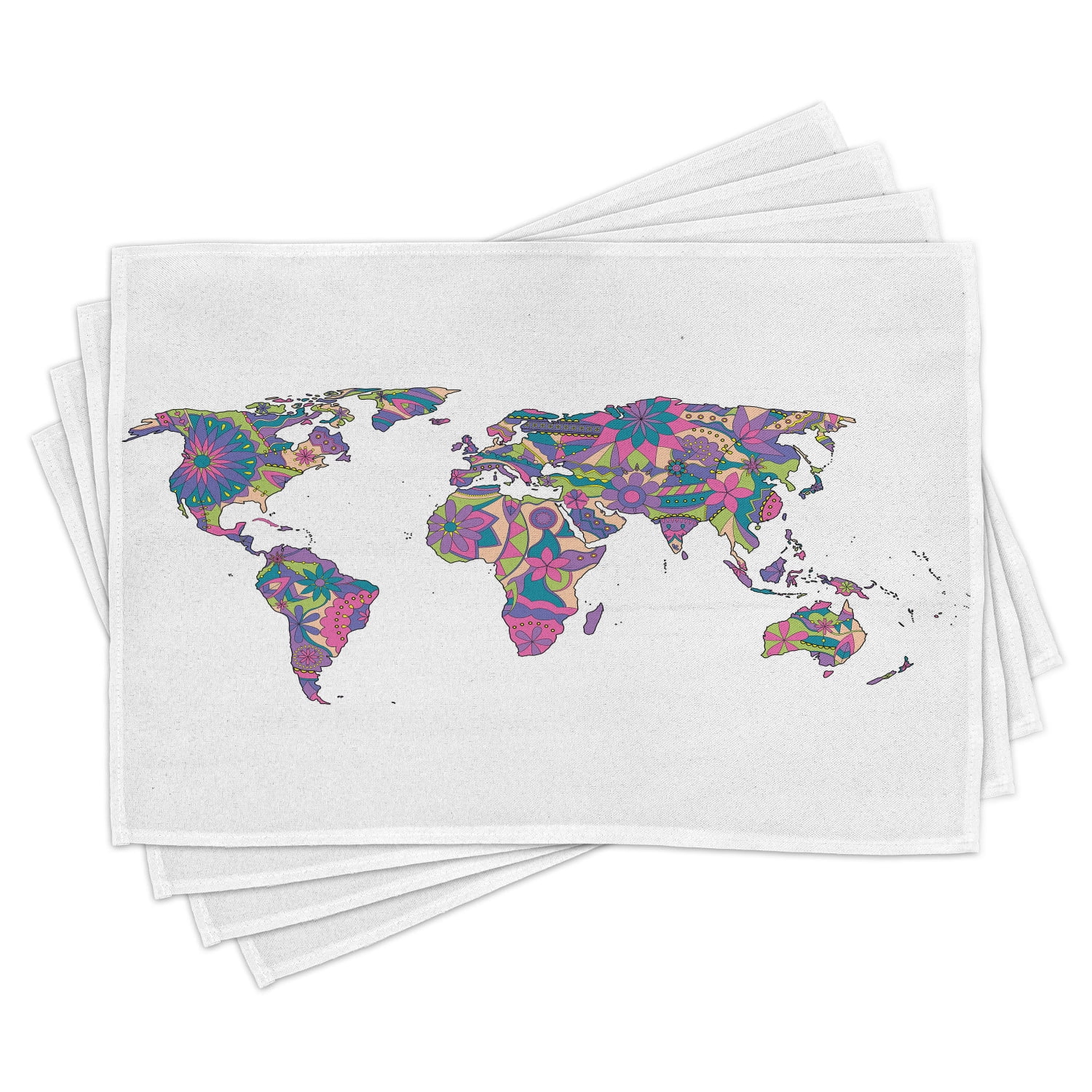 Ambesonne Floral Place Mats Set of 4, World Map with Flowers, Standard ...