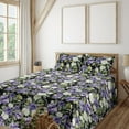 thumbnail image 1 of Ambesonne Floral Print Fitted & Flat Sheet with Shams 4 Pcs Set, Romantic Vintage Bloom, Calking, Blue Violet Reseda Green, 1 of 5