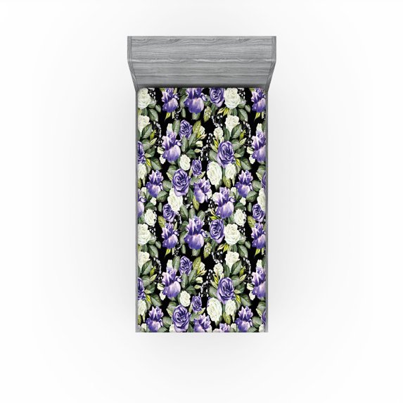 Ambesonne Floral Print Fitted Sheet, Romantic Vintage Bloom, Twin Size, Blue Violet Reseda Green