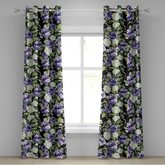 Ambesonne Floral Print Grommet Curtain, Romantic Vintage Bloom, 50"x72", Blue Violet Reseda Green