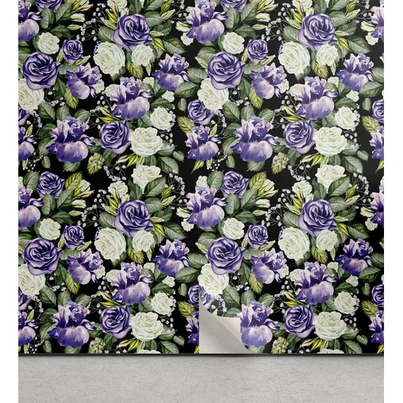 Ambesonne Floral Print Peel & Stick Wallpaper for Home, Romantic Vintage Bloom, 13"x100", Blue Violet Reseda Green