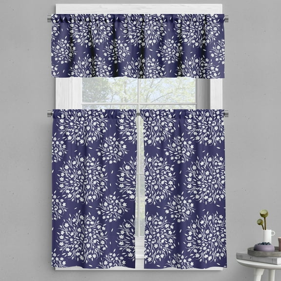 Ambesonne Floral Print Valance & Curtain, Wildflowers Scroll, 55"x24", Indigo and White