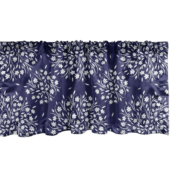 Ambesonne Floral Print Window Valance, Wildflowers Scroll, 54" X 12", Indigo and White