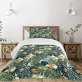thumbnail image 1 of Ambesonne Floral Quilted Bedspread Set 2 Pcs, Botanic Tropic Leaves, Twin Size, Green and White, 1 of 3