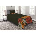 thumbnail image 1 of Ambesonne Floral Quilted Bedspread Set 2 Pcs, Hawaiian Romantic, Twin Size, Army Green Amber Red, 1 of 3