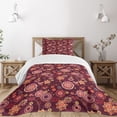 thumbnail image 1 of Ambesonne Floral Quilted Bedspread Set 2 Pcs, Vintage Foliage Composition, Twin Size, Orange Maroon and Yellow, 1 of 3