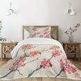 thumbnail image 1 of Ambesonne Floral Quilted Bedspread Set 2 Pcs, Vintage Sakura Flowers, Twin Size, Pink Beige Grey, 1 of 5