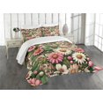 thumbnail image 1 of Ambesonne Floral Quilted Bedspread Set 3 Pcs, 70s Groovy Nature Flowers, King Size, Reseda Green and Pink, 1 of 4
