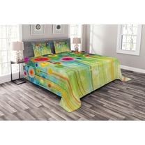 Ambesonne Floral Quilted Bedspread Set 3 Pcs, Abstract Art Dandelion, Queen Size, Multicolor