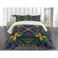 thumbnail image 1 of Ambesonne Floral Quilted Bedspread Set 3 Pcs, Antique Window Style, King Size, Green Purple, 1 of 5