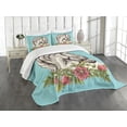 thumbnail image 1 of Ambesonne Floral Quilted Bedspread Set 3 Pcs, Boho Horse Poppy Portrait, King Size, Apple Green and Turquoise, 1 of 5