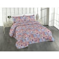 thumbnail image 1 of Ambesonne Floral Quilted Bedspread Set 3 Pcs, Fantasy Vibes Flowers Leaves, King, Lilac Sand Brown Pink, 1 of 4
