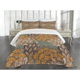 thumbnail image 1 of Ambesonne Floral Quilted Bedspread Set 3 Pcs, Flowers and Peacock, Queen Size, Petrol Blue Pale Coffee, 1 of 5